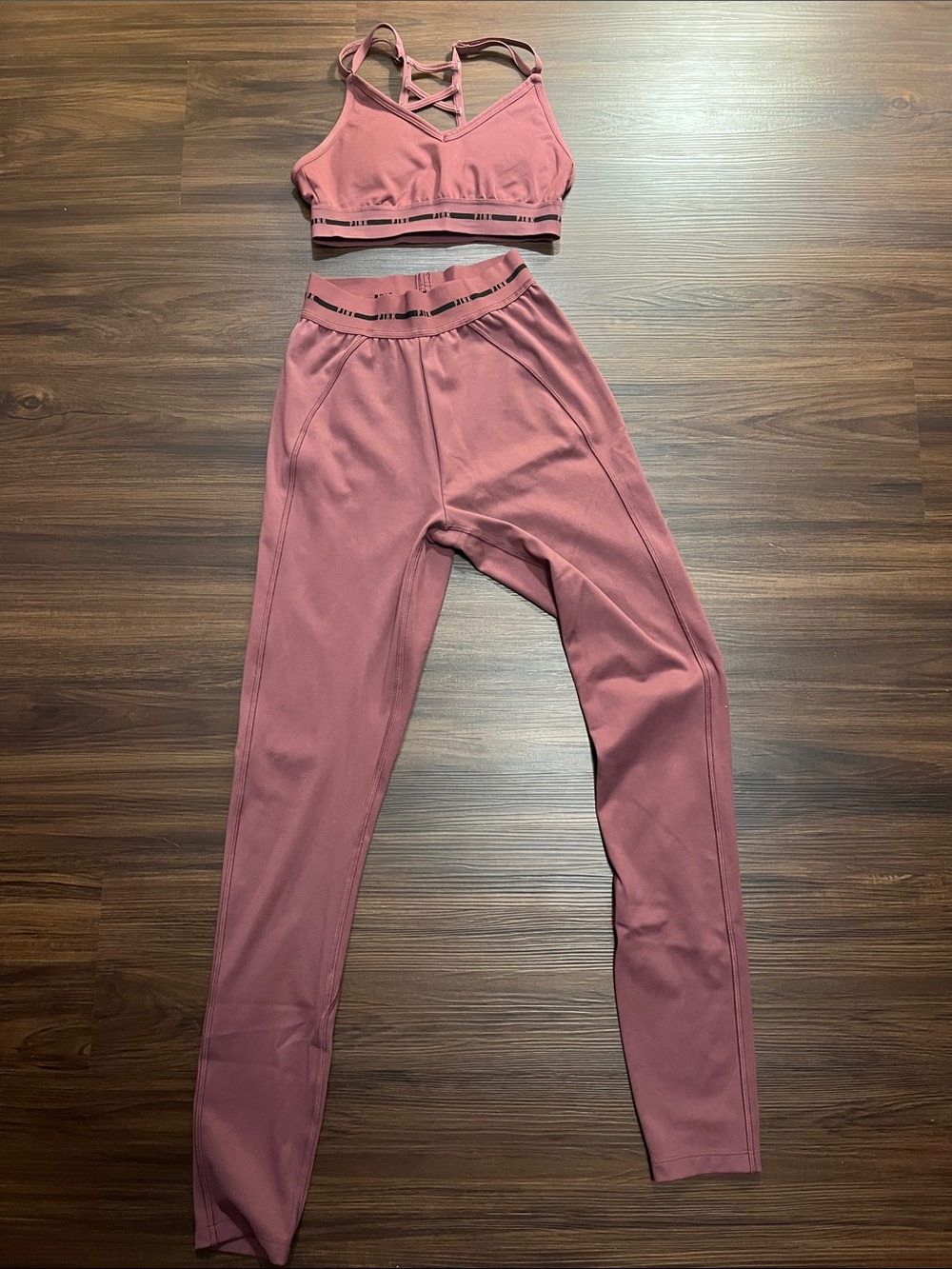PINK : High-Waist Active Legging and Strappy Sports Bra Set - Dusty Rose
